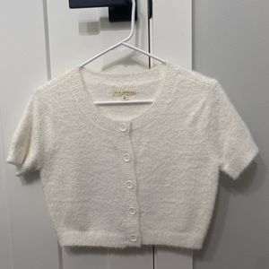 White fuzzy cardigan top!
